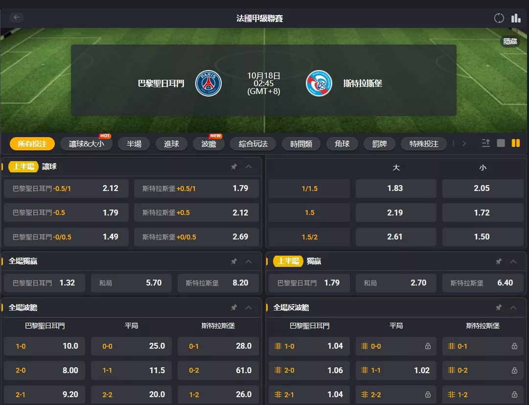 1018-PSG-vs-Strasbourg賠率