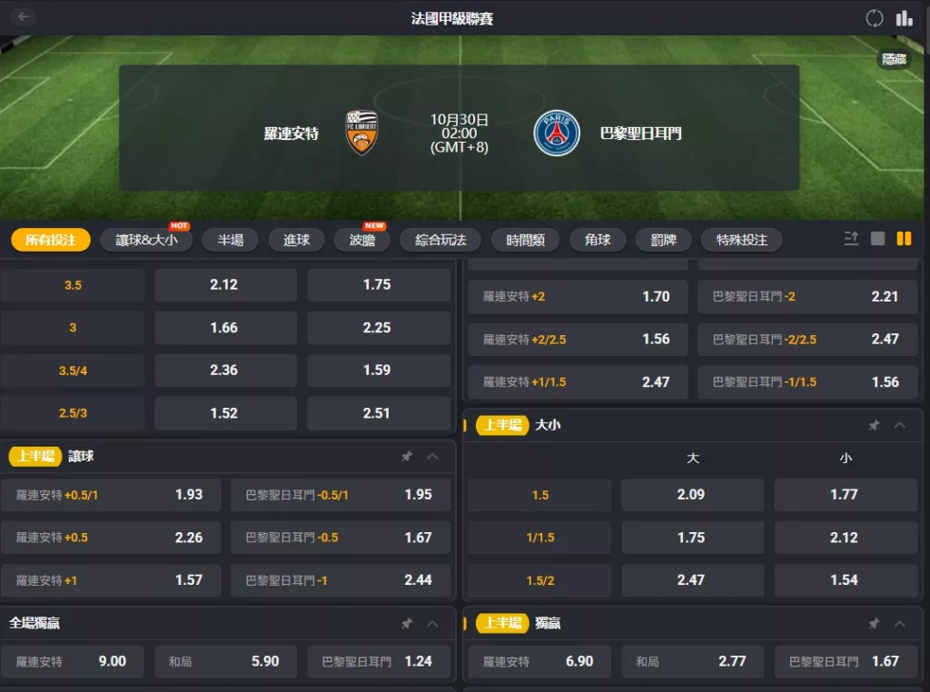 1030 Lorient v PSG 賠率