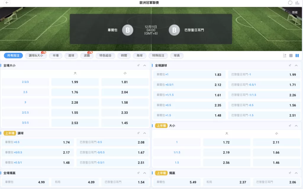 2025-12-11 歐冠賠率 畢爾包 vs PSG