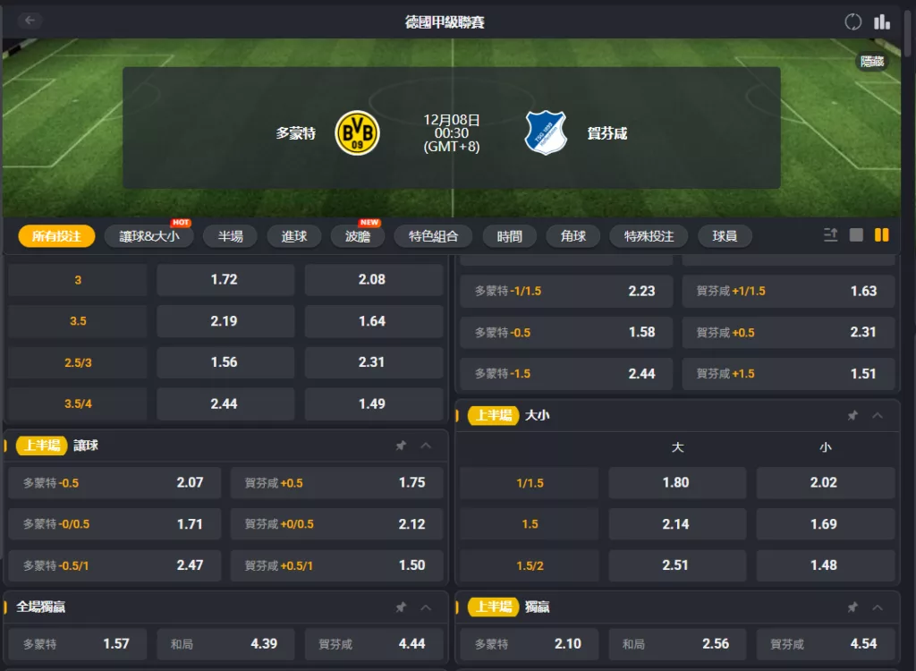 2025年12月 06日 德甲 斯圖加特 vs 拜仁慕尼黑 賠率