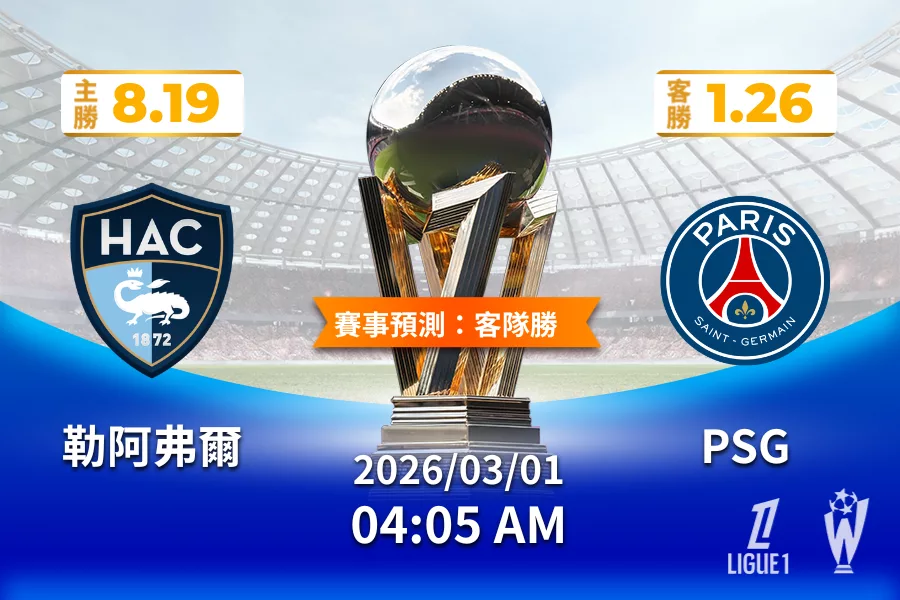 法甲 運彩分析與預測》勒阿弗爾 vs 巴黎聖日耳曼 2026年03月01日 04:05
