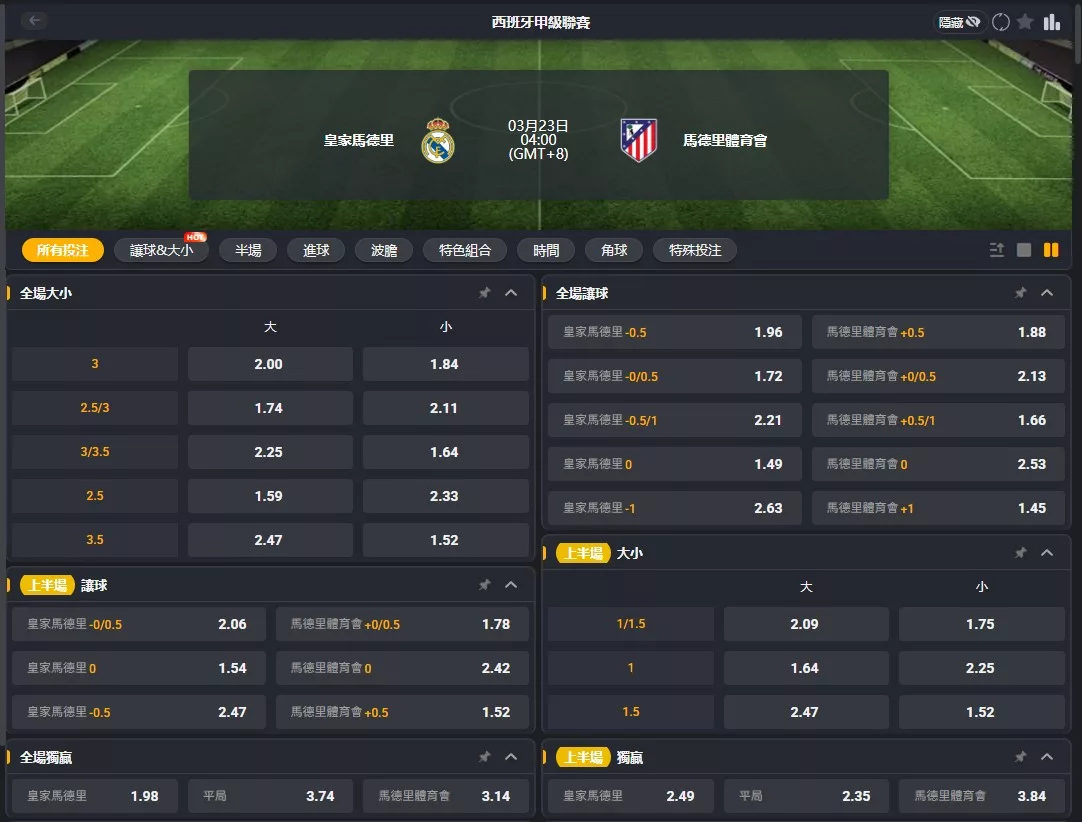 2026年03月 23日 西甲 皇家馬德里 vs 馬德里競技 賠率